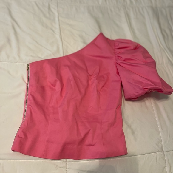 Pink one shoulder blouse with puff sleeve - Picture 1 of 1